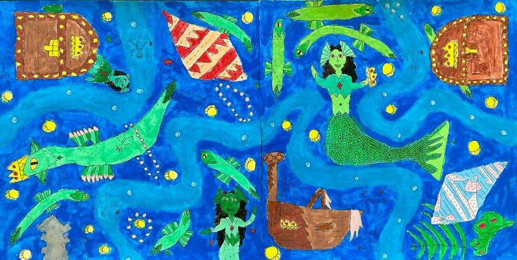 奥利维亚·皮科克，八年级，“水下宝藏”，绘画