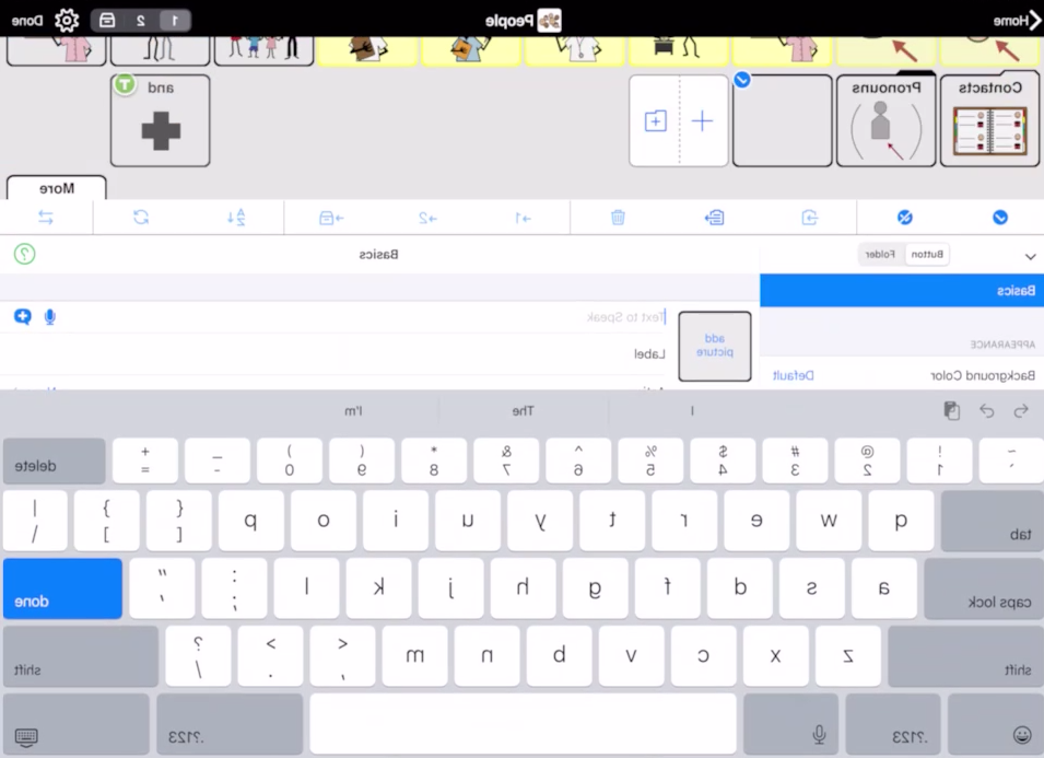 Screen shot of Proloquo2Go showing edit mode adding a button
