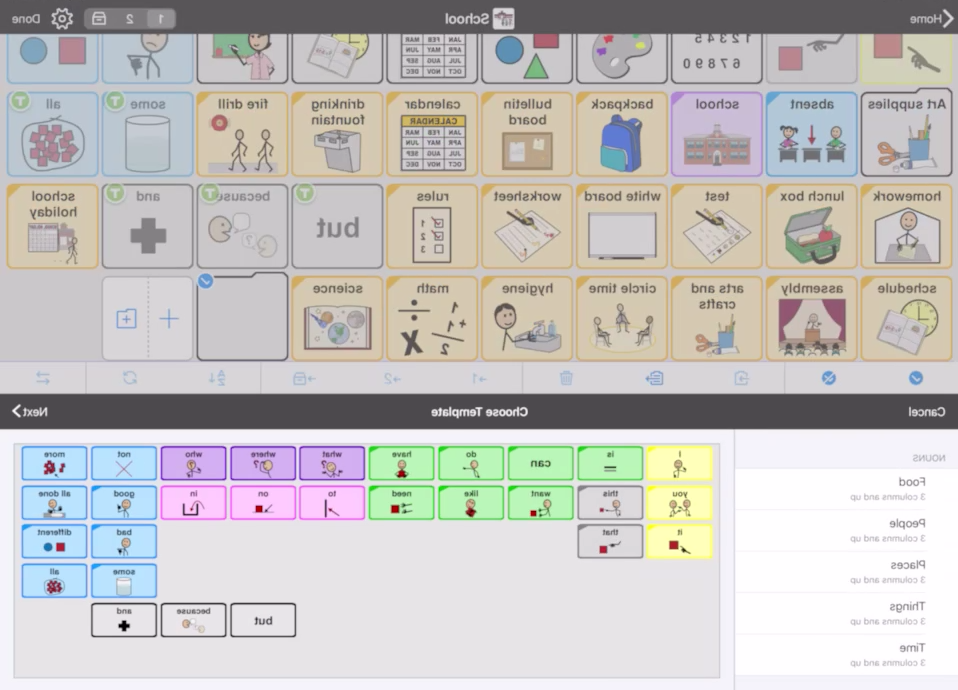 Screen shot of Proloquo2Go showing choosing a template when adding a new folder